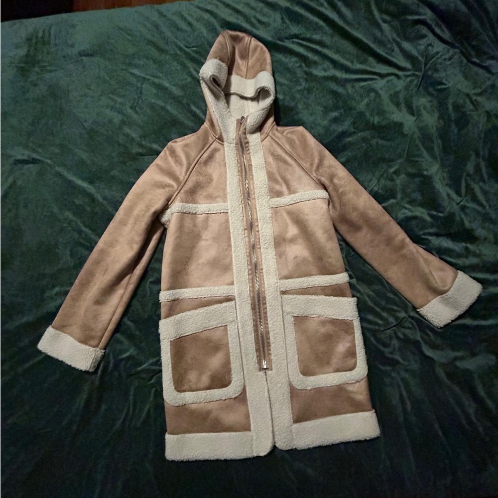XS NWT Sherpa Shearling Faux Leather Avec Les Filles hooded coat reversible